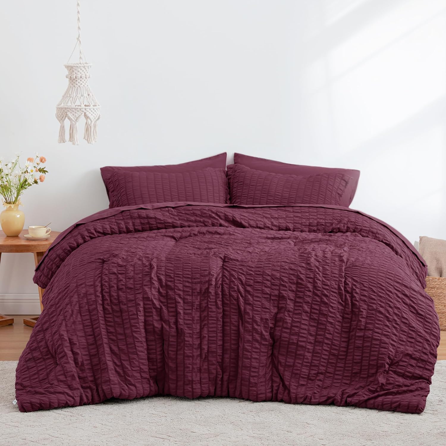 Thumbnail 1 de Love's cabin Seersucker Burgundy King Size Comforter Set — 7-Piece All Season Bed in a Bag