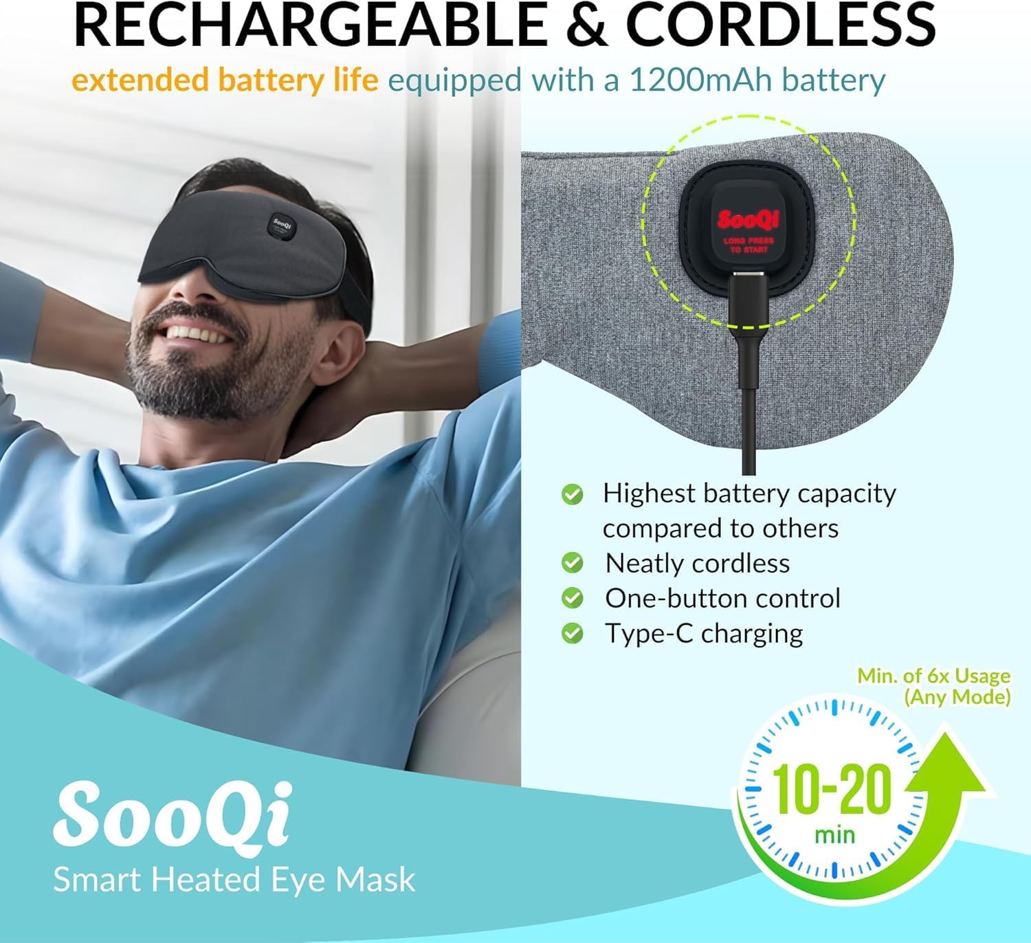 Thumbnail 3 de SooQi 2026 Rechargeable Heated Eye Mask – Cordless, Weighted for Dry Eyes, Fatigue, Sleep & Travel