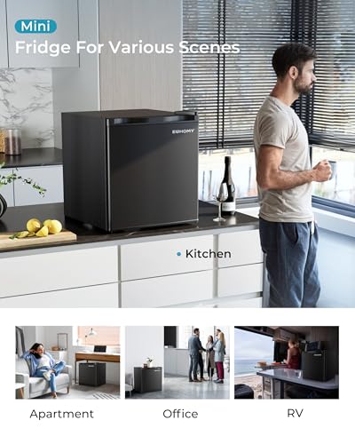 Detalle de EUHOMY 46L Mini Fridge: Compact Table Top Fridge with Reversible Door, 7-Level Thermostat and Quiet Performance