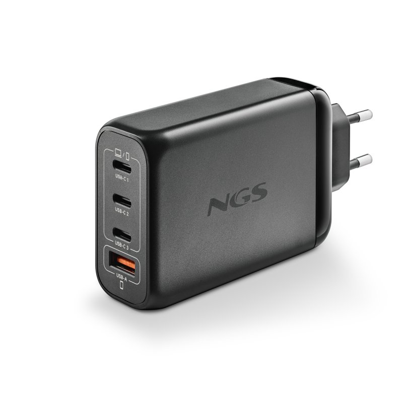 Detalle de NGS BUD140W cargador GaN de 140 W con 3 USB-C y 1 USB-A