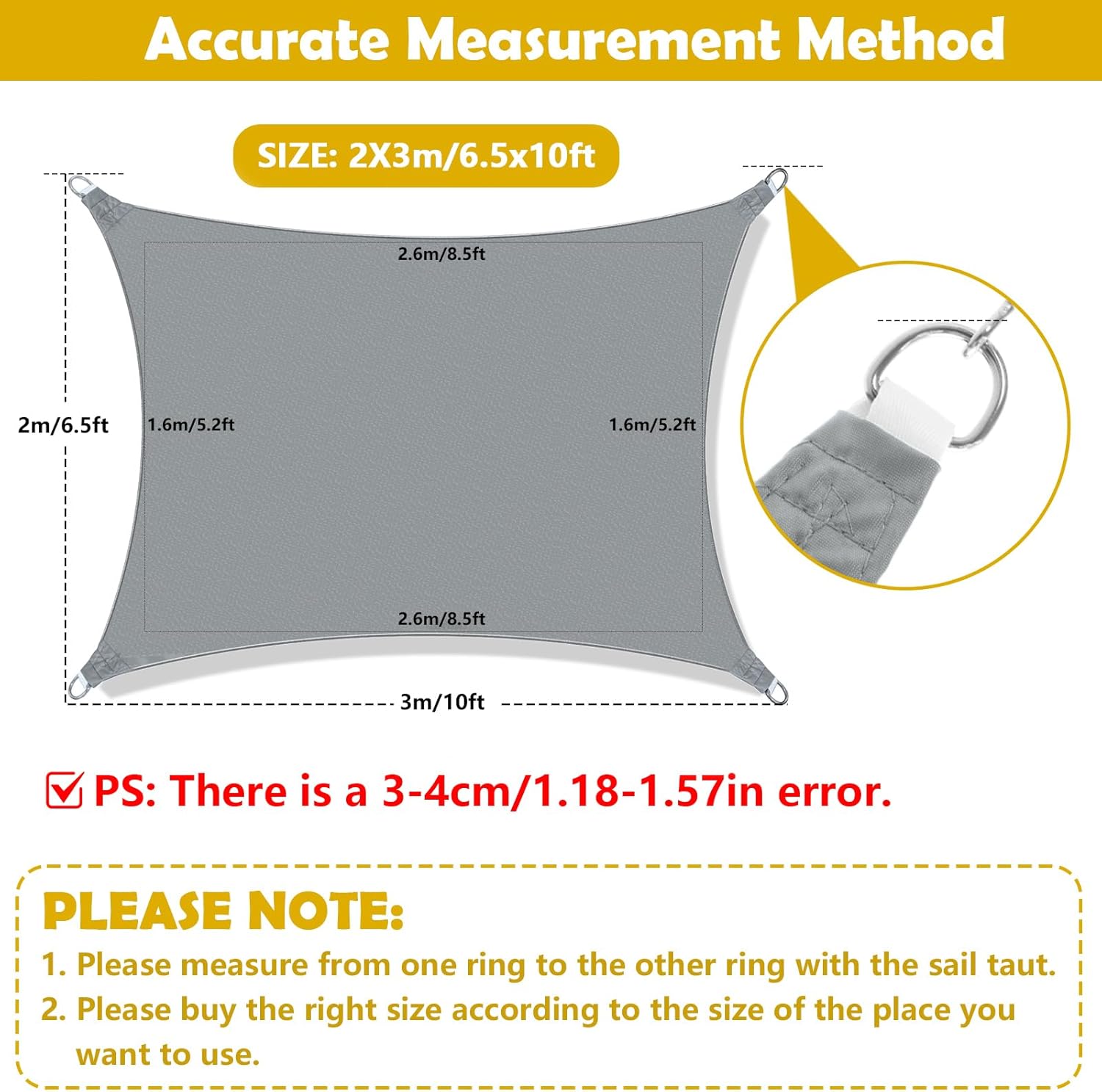 Detalle de Mokani 2x3m Sun Shade Sail for Garden – UV Protective Waterproof Canopy