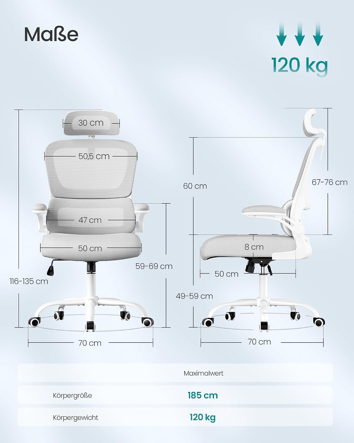 Detalle de SONGMICS Bürostuhl OBN041G01 ergonomischer Netzstuhl