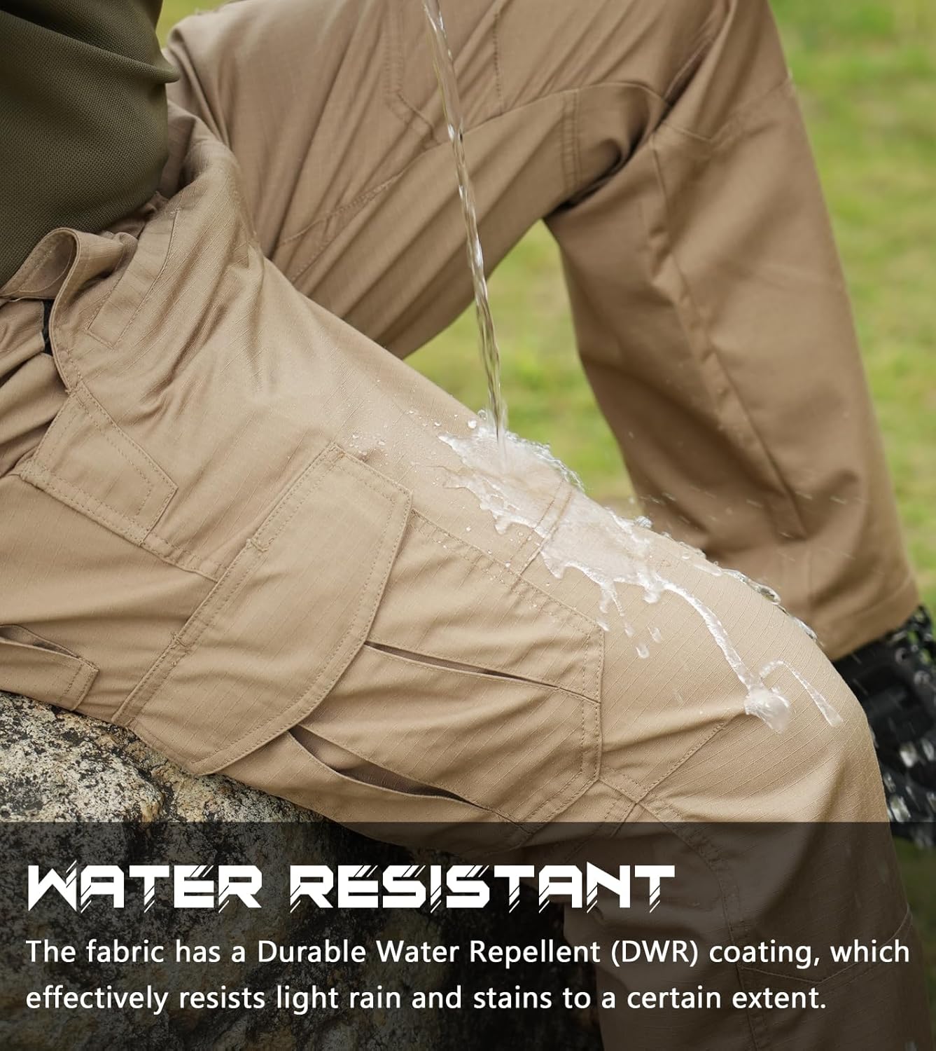 Detalle de SPOSULEI Cargohose Herren – Leichte Outdoor- und Arbeitshose mit Ripstop, 9 Taschen