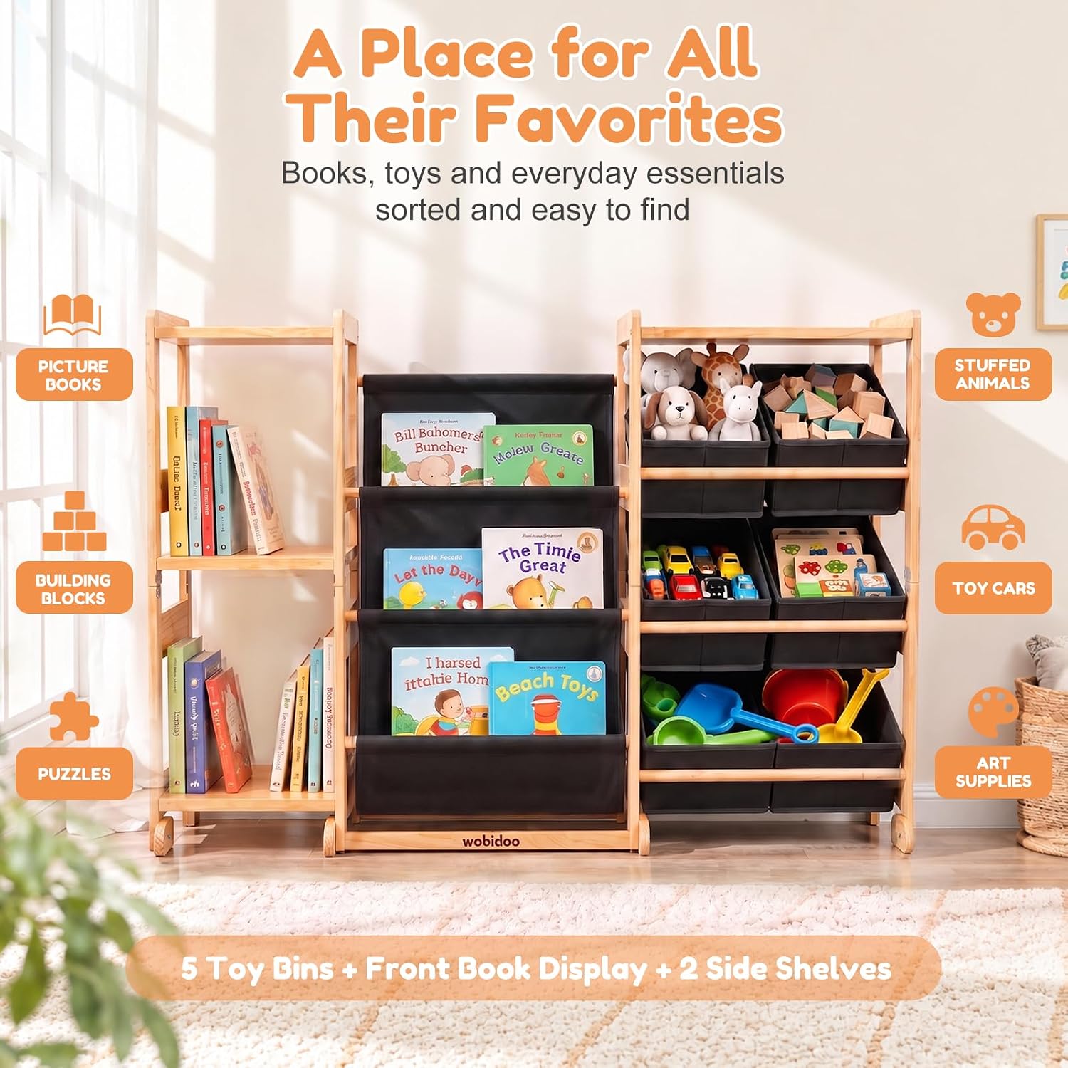Detalle de Wobidoo Kids Bookshelf and Toy Storage Organizer, Solid Pine