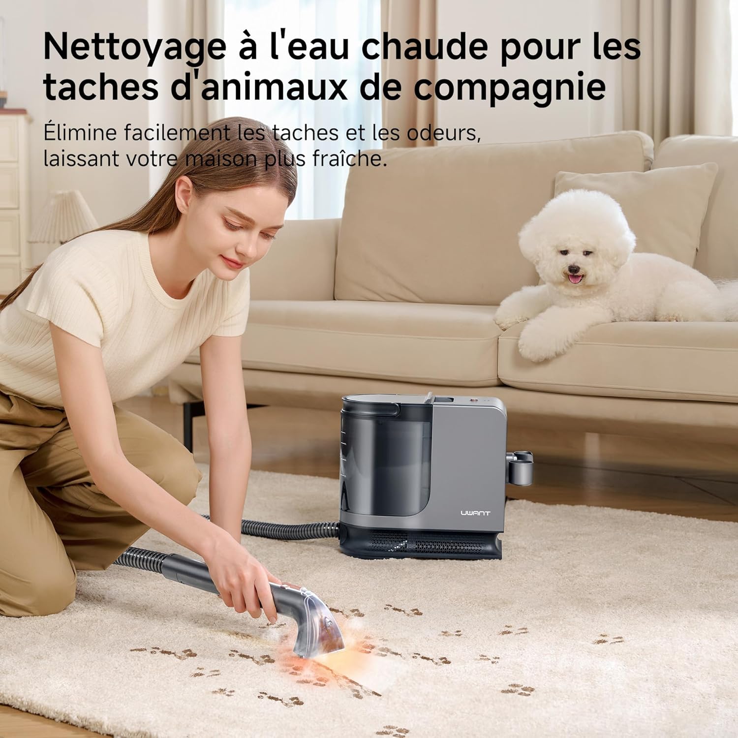 Thumbnail 4 de Nettoyeur vapeur Uwant B400 (vapeur + eau chaude) pour canapé et tissus, aspiration 18 kPa, portable avec 4 accessoires