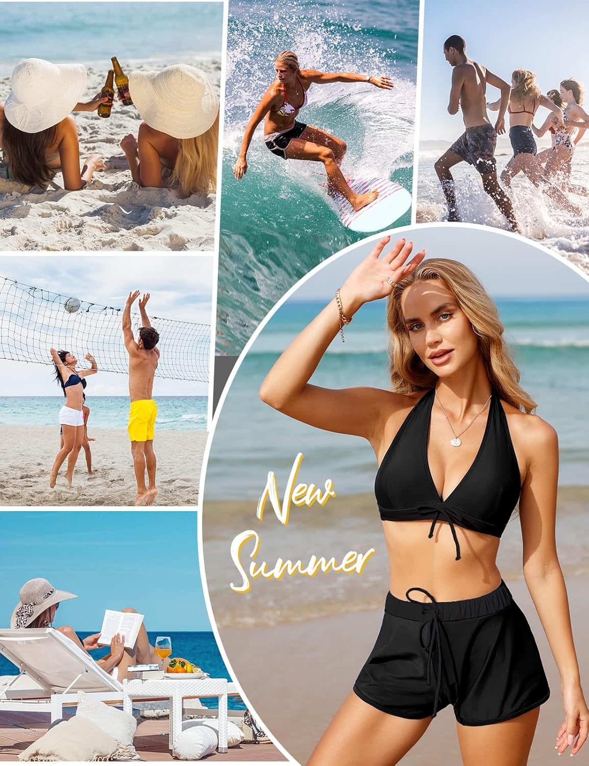 Thumbnail 6 de Vancavoo Costume da Bagno 2 Pezzi Donna – Push Up Bikini con Pantaloncini e Stampa Vintage