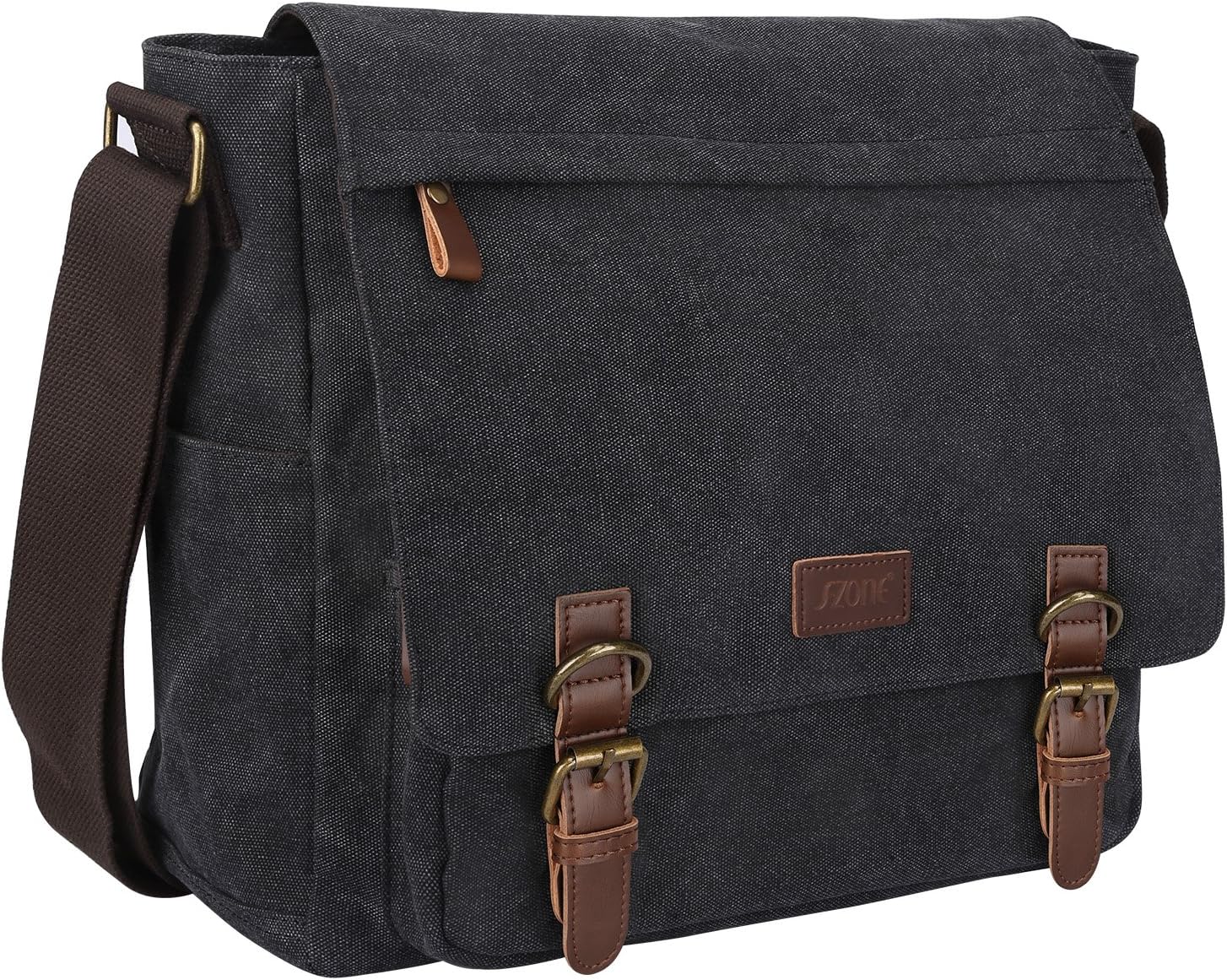 Detalle de S-ZONE Homme sac à bandoulière 15,6 pouces en toile vintage avec compartiment ordinateur