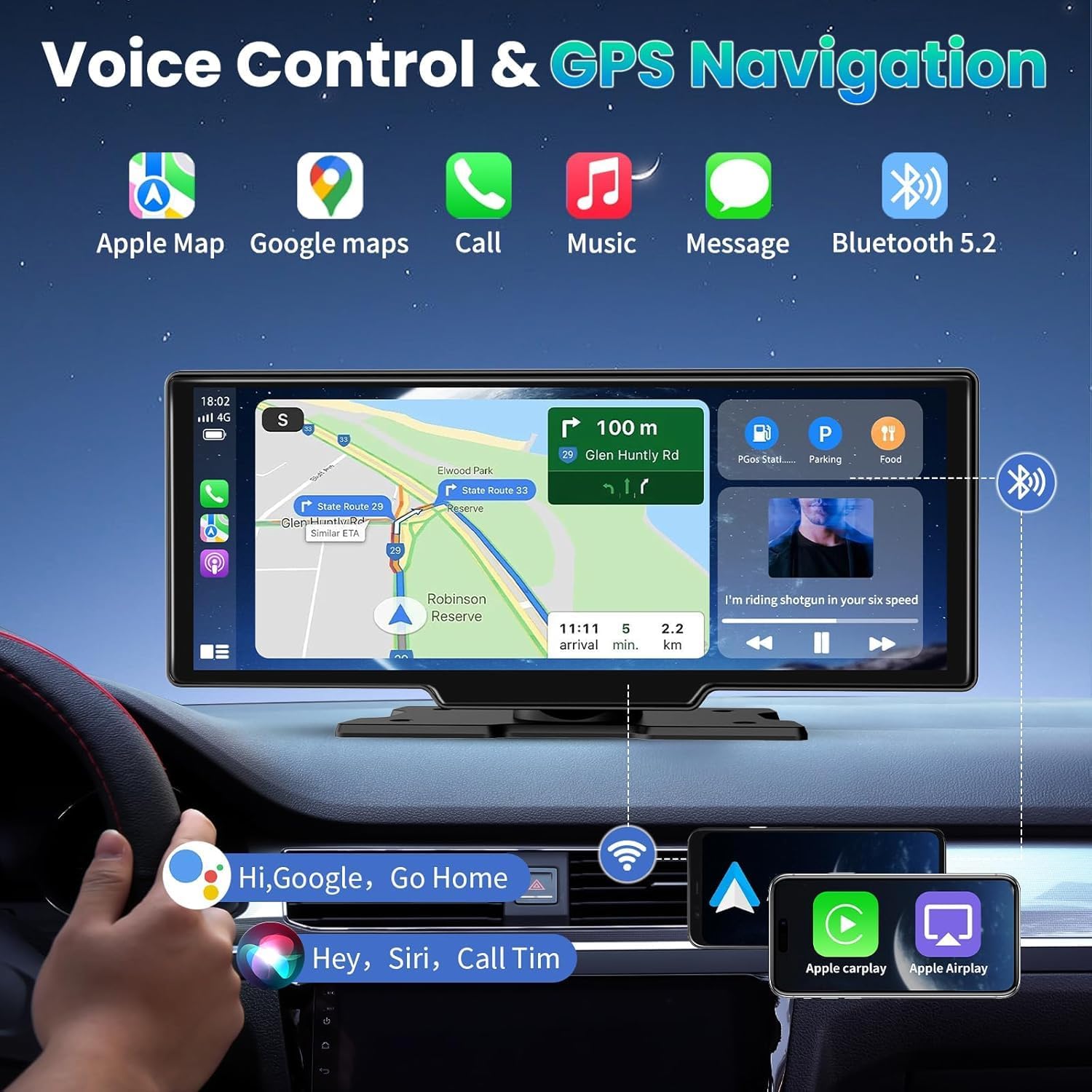 Thumbnail 5 de 10.26" Car Tablet Pro Max 2026: Wireless CarPlay & Android Auto with 4K Front / 1080P Rear Cameras