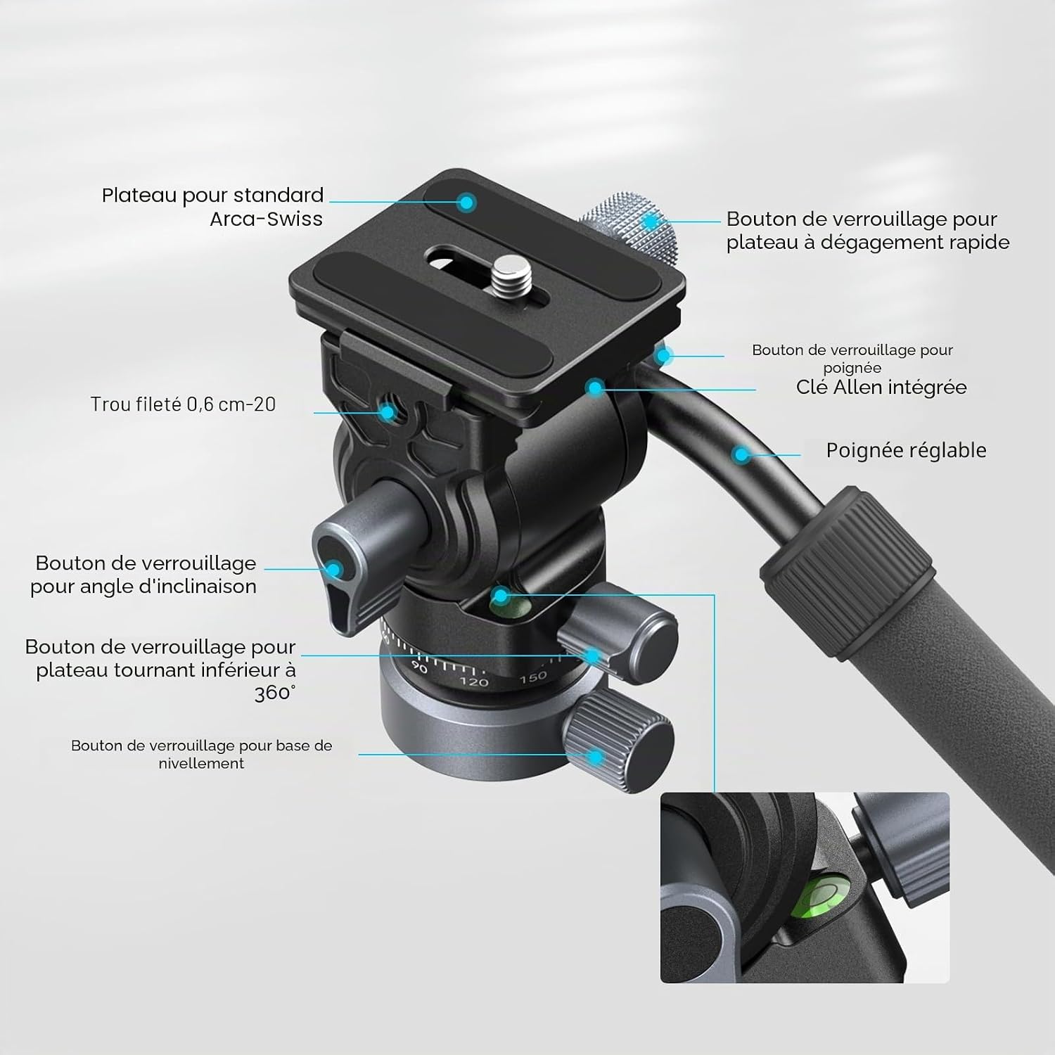 Detalle de SMALLRIG CH20 tête vidéo fluide pour trépied avec base de nivellement 4170B (jusqu’à 4 kg)