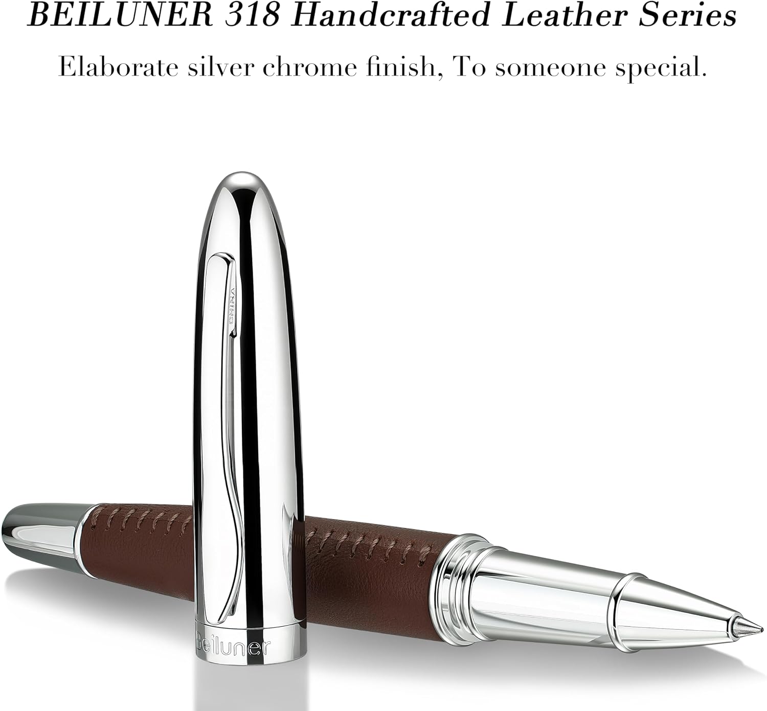 Detalle 2 de BEILUNER 318 Penna rollerball in pelle Marrone 🖋
