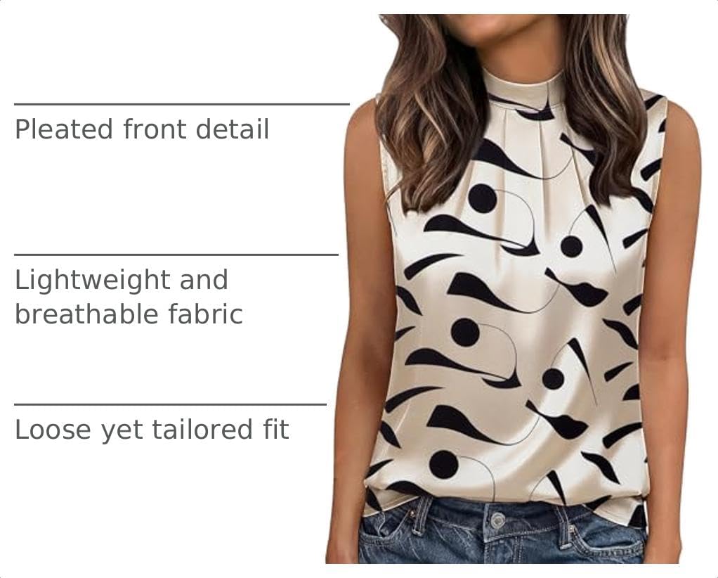 Detalle de Funlingo Women's Silk Satin Tank Tops Mock Neck Camisole Dressy Sleeveless Blouse