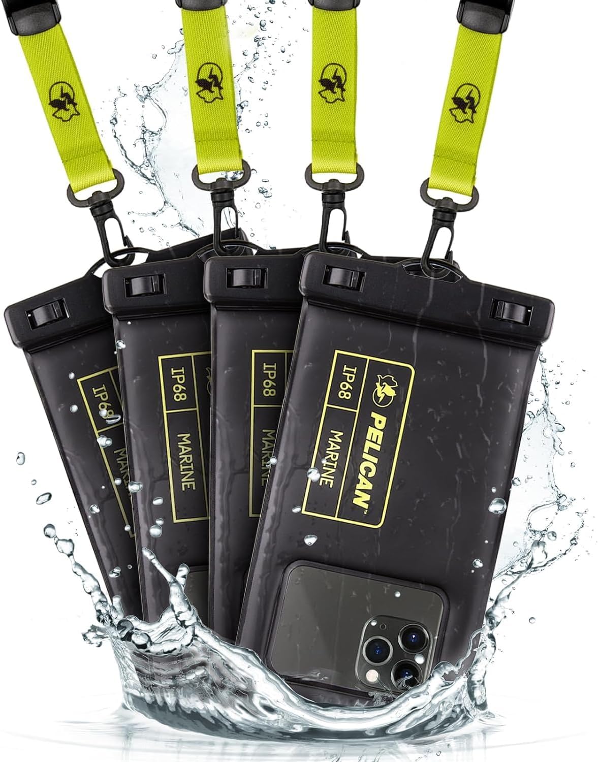 Pelican PP044508-04 スマートフォン防水ポーチ 4個セット、IP68・浮遊素材・最大6.7インチ対応