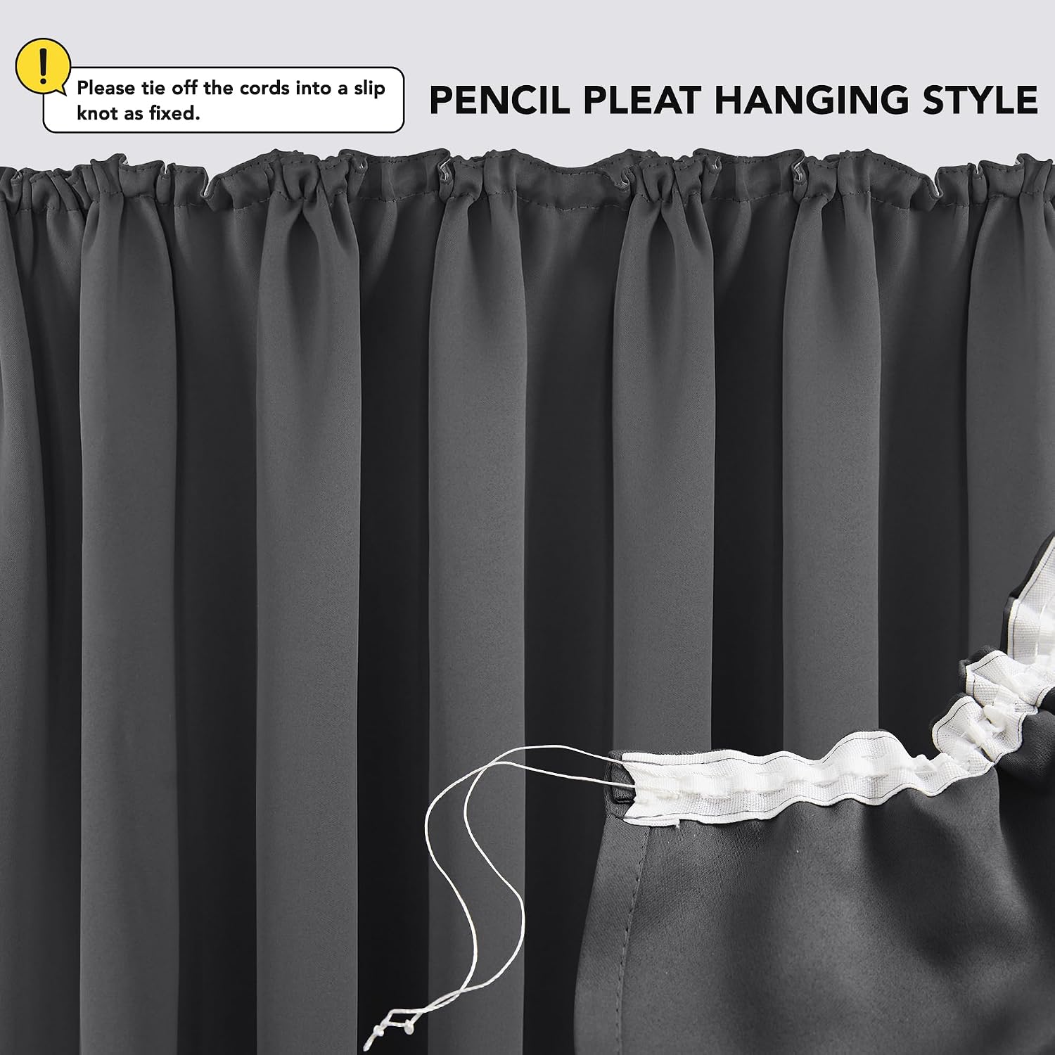 Detalle de Deconovo Verdunkelungsvorhänge mit Kräuselband, 245x140 cm (2er-Set) – Dunkelgrau