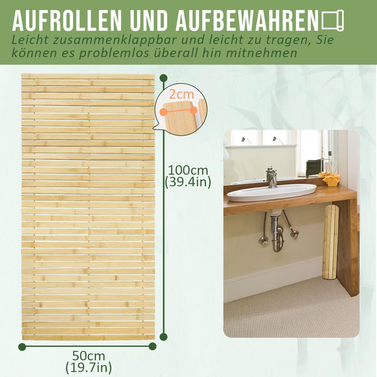 Thumbnail 2 de Bamboo bath mat 100 x 50 cm