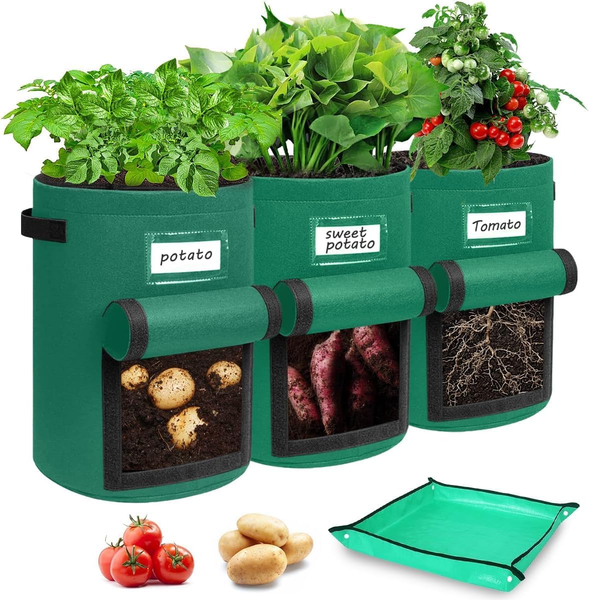 Thumbnail 6 de Airminti Kartoffel Pflanzsack 50L im 3er Set – Premium Vliesstoff mit Erntefenster, Pflanzmatte & verstärkten Griffen