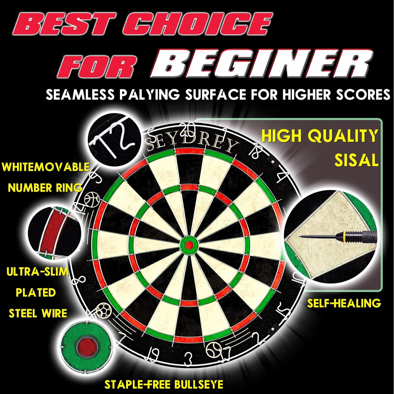 Thumbnail 1 de Seydrey Dart Board Set: Steel Dartboard with 6 x 20g Steel Tip Darts, 12 Flights and Throwing Line