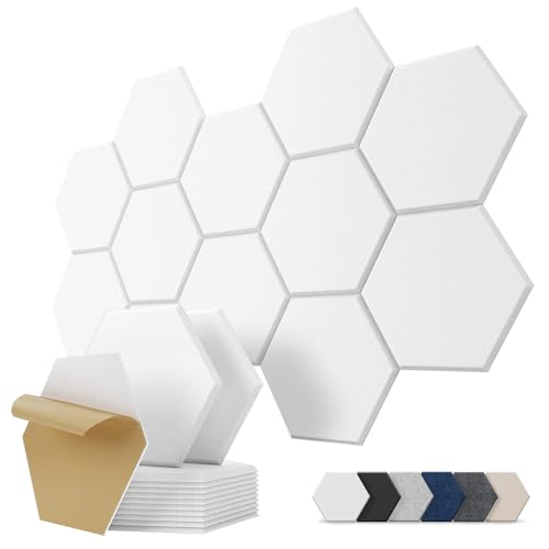 Detalle de Paneles acústicos autoadhesivos hexagonales Kuchoow (12 piezas) blanco, 30 × 26 × 0,9 cm