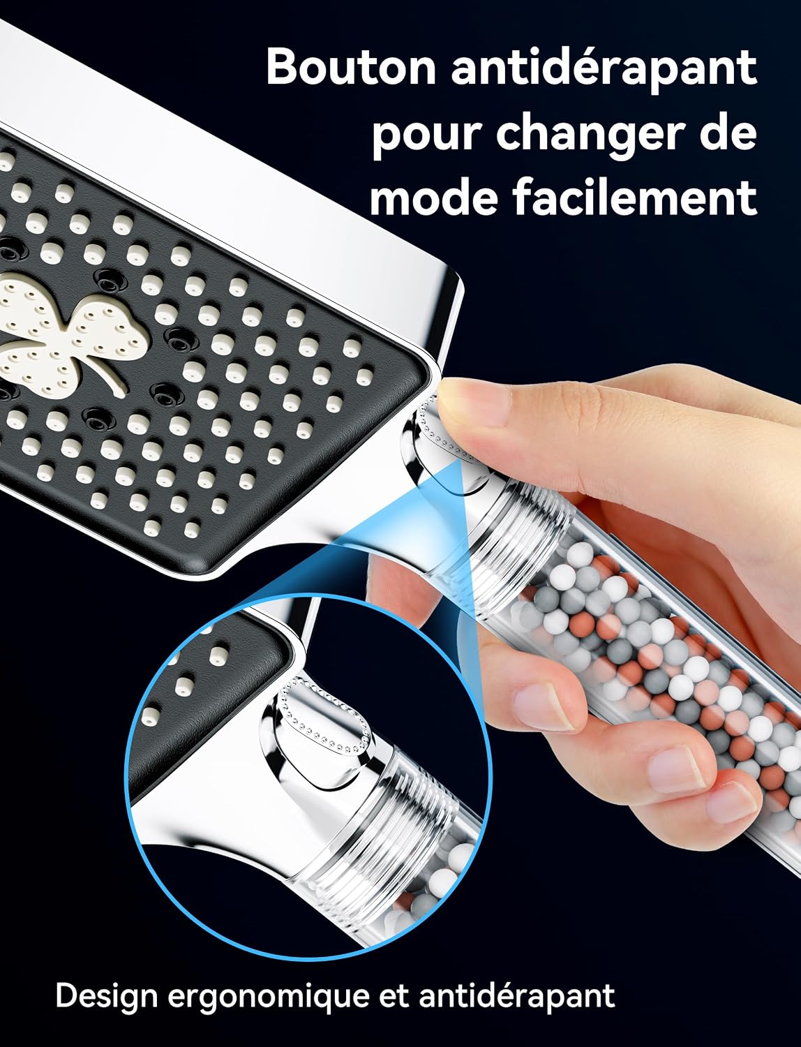 Thumbnail 6 de Magichome pommeau de douche carré haute pression anti-calcaire avec tuyau 1,5 m et 6 modes