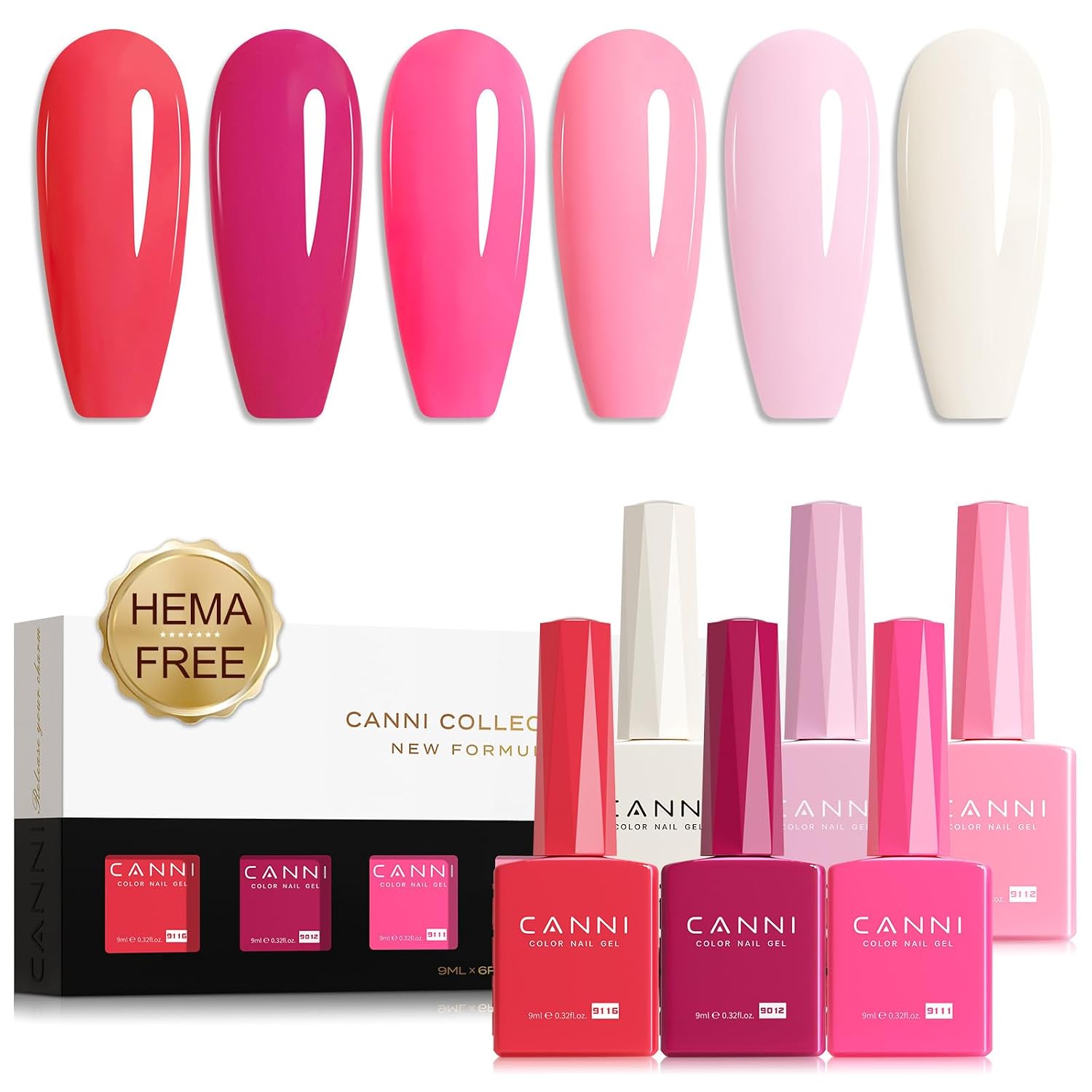 Detalle de CANNI Pink Gel Nail Polish Set (6 Colors) for French Tips, DIY Nail Art, Glossy Long-Lasting Finish