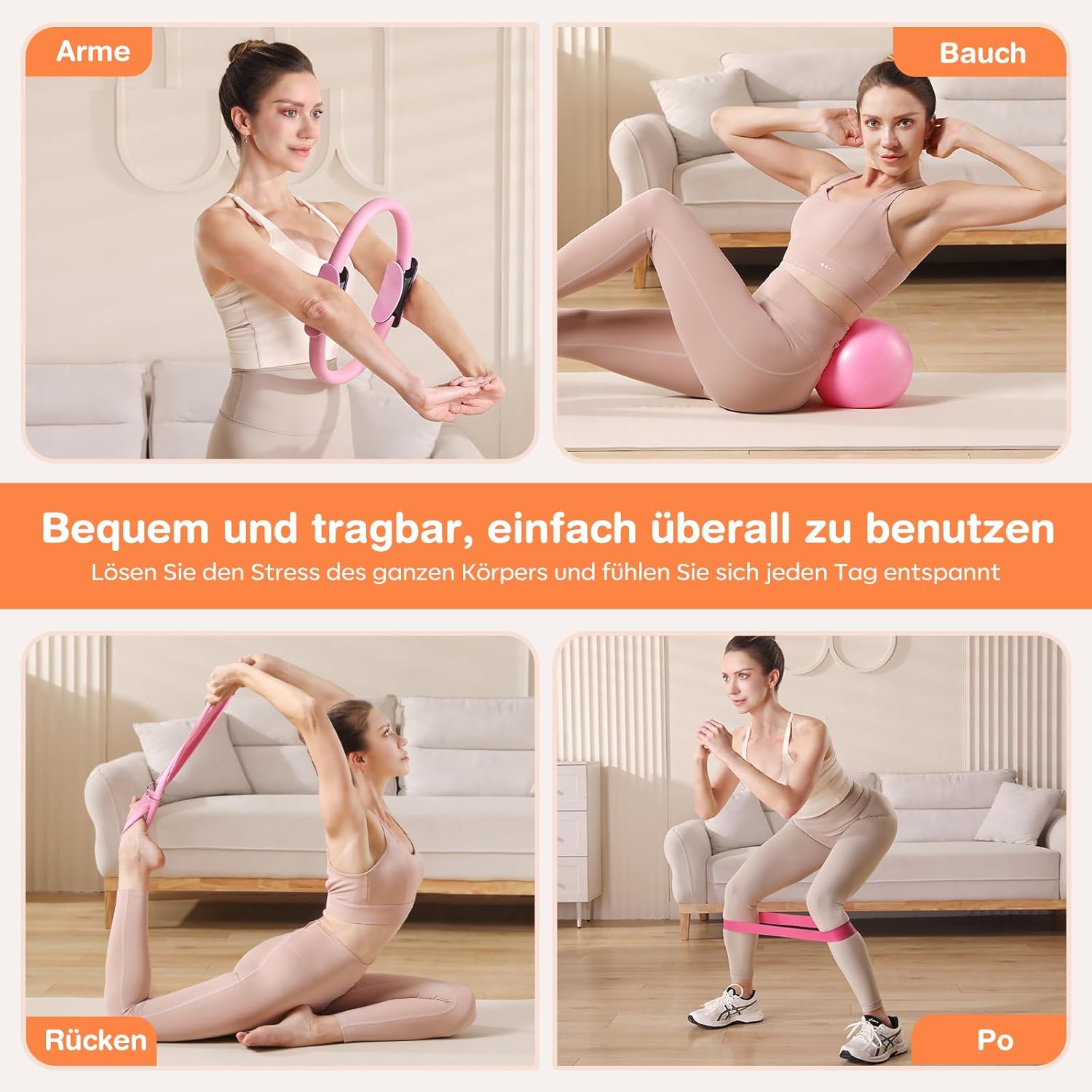 Thumbnail 5 de Vanlgs Pilates Kit 13-teiliges Home-Workout-Set mit Pilates-Ring, Ball & Widerstandsbändern (für Anfänger)