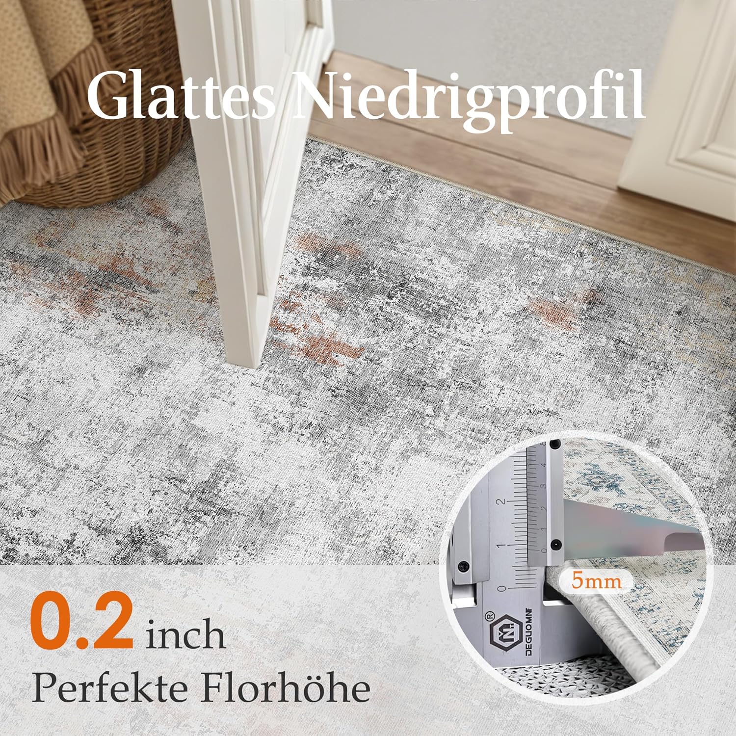 Thumbnail 4 de HUGEAR waschbare Teppiche – moderner Kurzflor-Gegendteppich 240 x 300 cm in Grau/Rot