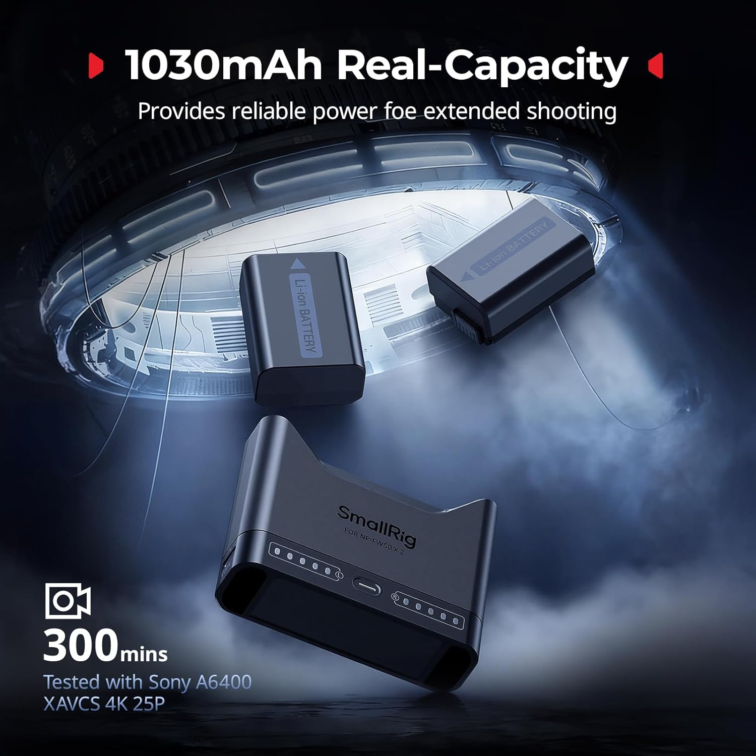 Detalle de SMALLRIG NP-FW50 Camera Battery Set for Sony with 11W Dual-Slot Charger and 1030mAh Batteries
