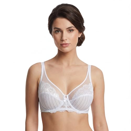 Detalle de Selene Mariluz: Sujetador reductor con encaje, aro y algodón sin relleno, color Blanco, 95C