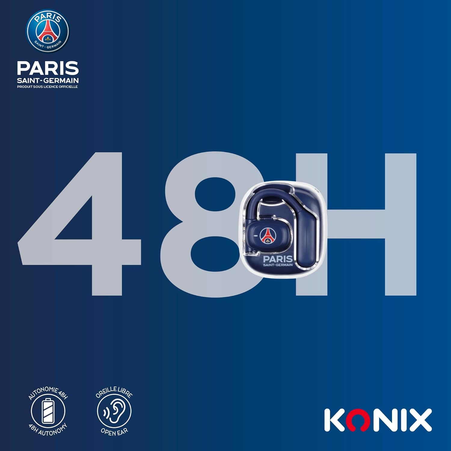 Detalle 2 de Konix PSG Écouteurs Oreillette Sport Sans Fil – Bluetooth 5.3, 12 h, Bleu