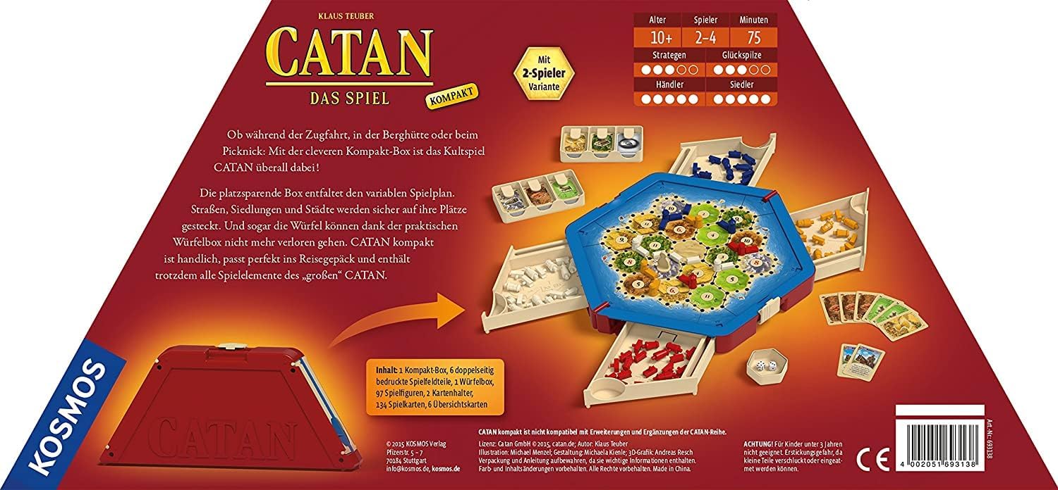 Detalle 2 de KOSMOS 693138 Catan – Das Spiel Kompakt: Siedler von Catan als Reisespiel im Koffer, für 2–4 Personen ab 10 Jahren (mit 2-Spieler-Variante)