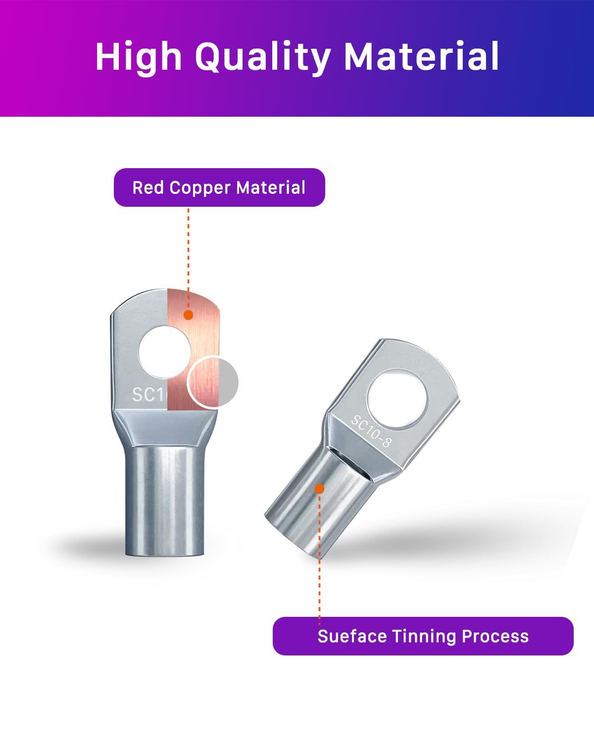 Thumbnail 2 de ANVINKU 20er Rohrkabelschuh-Set 16 mm² für M10 (SC16-10) mit Kupfer-Lötoberfläche