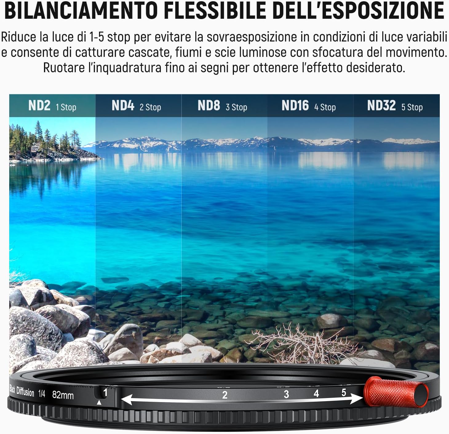 Thumbnail 3 de NEEWER 82mm 3in1 Filtro ND Variabile + CPL + Black Diffusion 1/4 – Filtro Multifunzione per Esposizione, Polarizzazione e Effetto Cinematic
