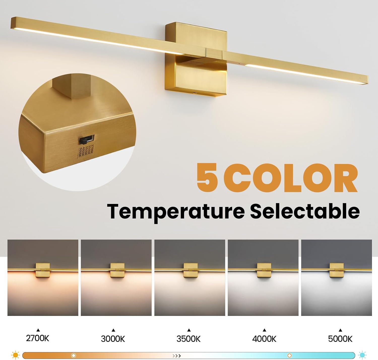 Thumbnail 5 de CCYCOL 8036WL-30GD 30-Inch Rotatable Bathroom Vanity Light, 3500K LED