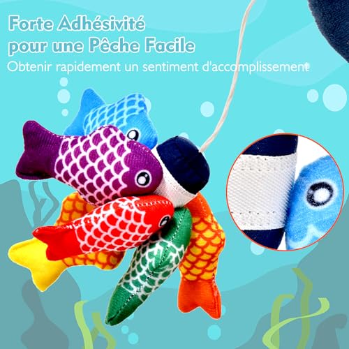 Detalle de Yitical Jeu de Pêche Montessori pour Bébé - Ensemble 22 pièces (12 poissons, 6 seaux, tapis océan)