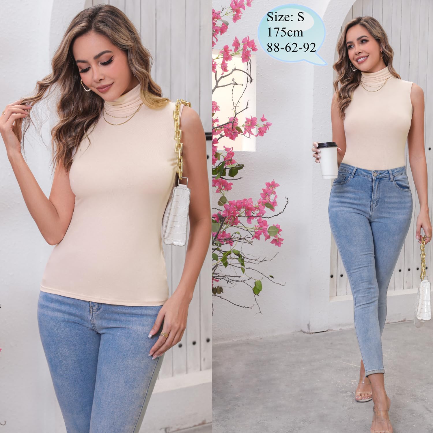 Thumbnail 3 de Yukiuiny Damen Rolli Top Elegant Rollkragenshirt Ohne Ärmel – Dünn, Leicht, Slim Fit