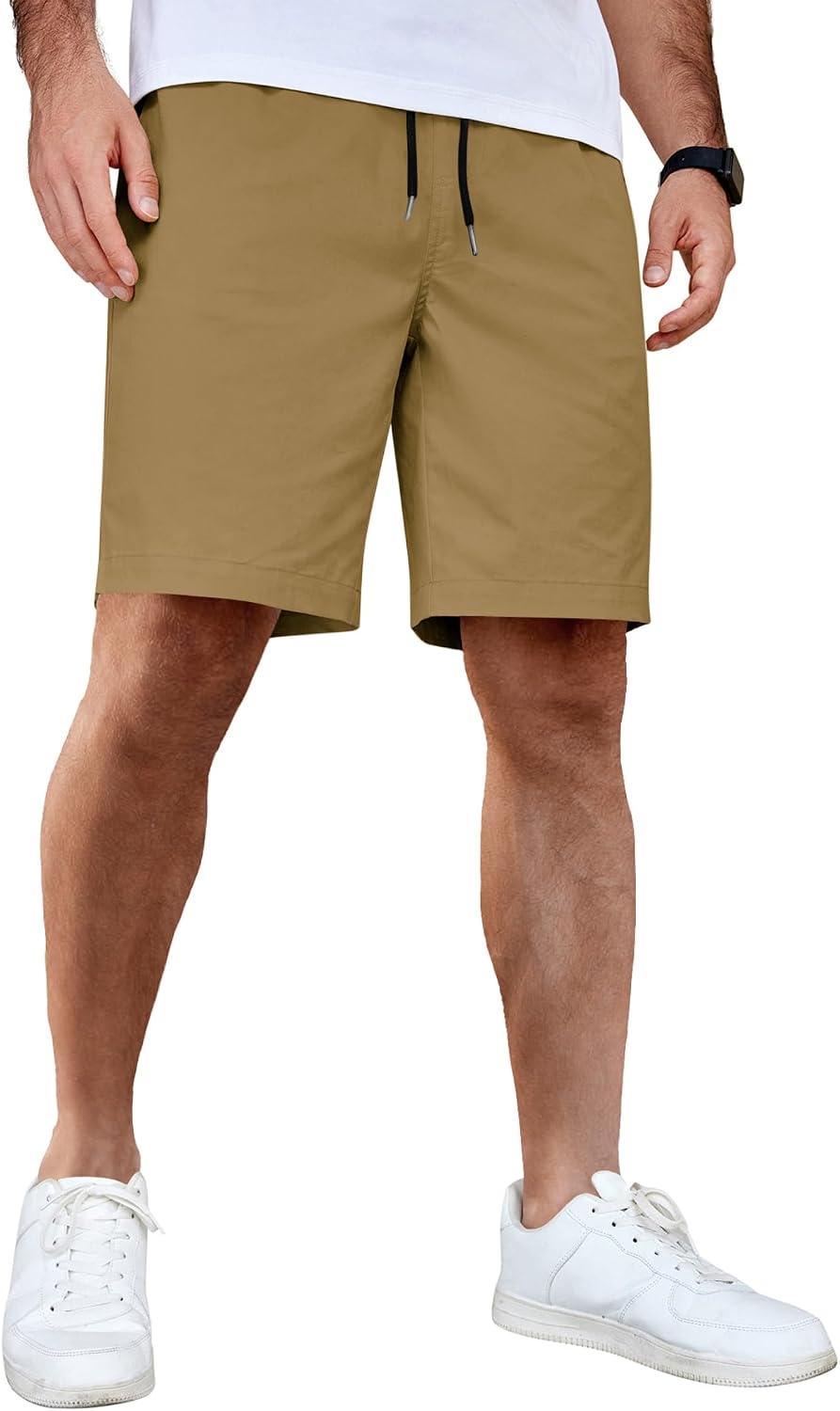 Detalle de COOFANDY Men's Casual Cotton Shorts with Elastic Waist and Drawstring