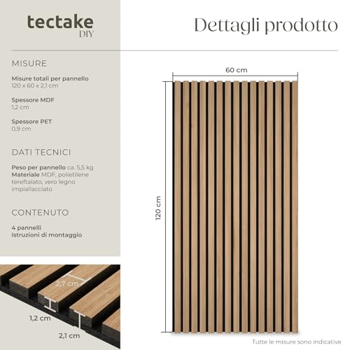 Detalle de tectake Set di 4 Pannelli Acustici Effetto Legno: design moderno e assorbimento elevato