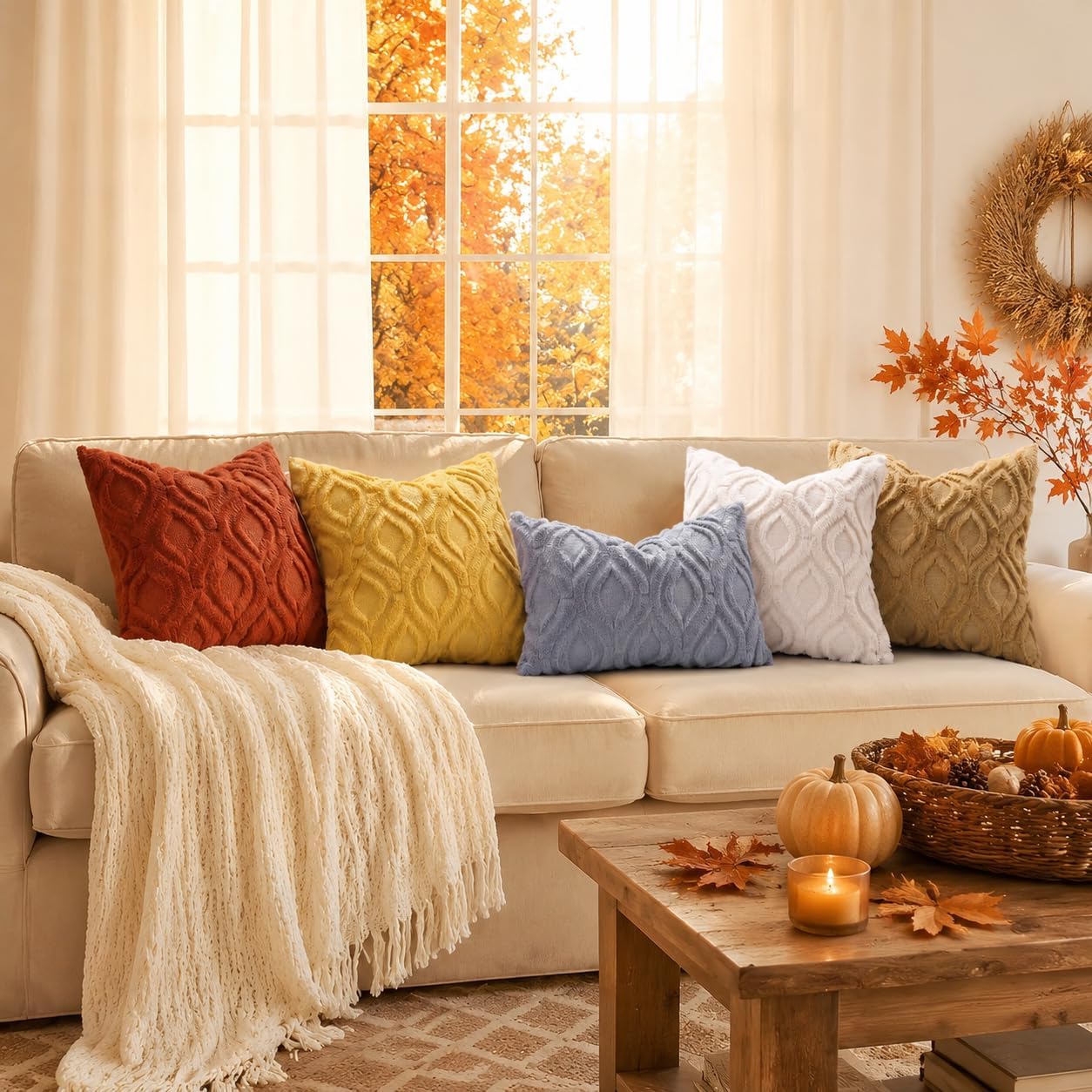 Detalle 2 de decorUhome 18x18 Faux Fur Throw Pillow Covers, Rust, Set of 2