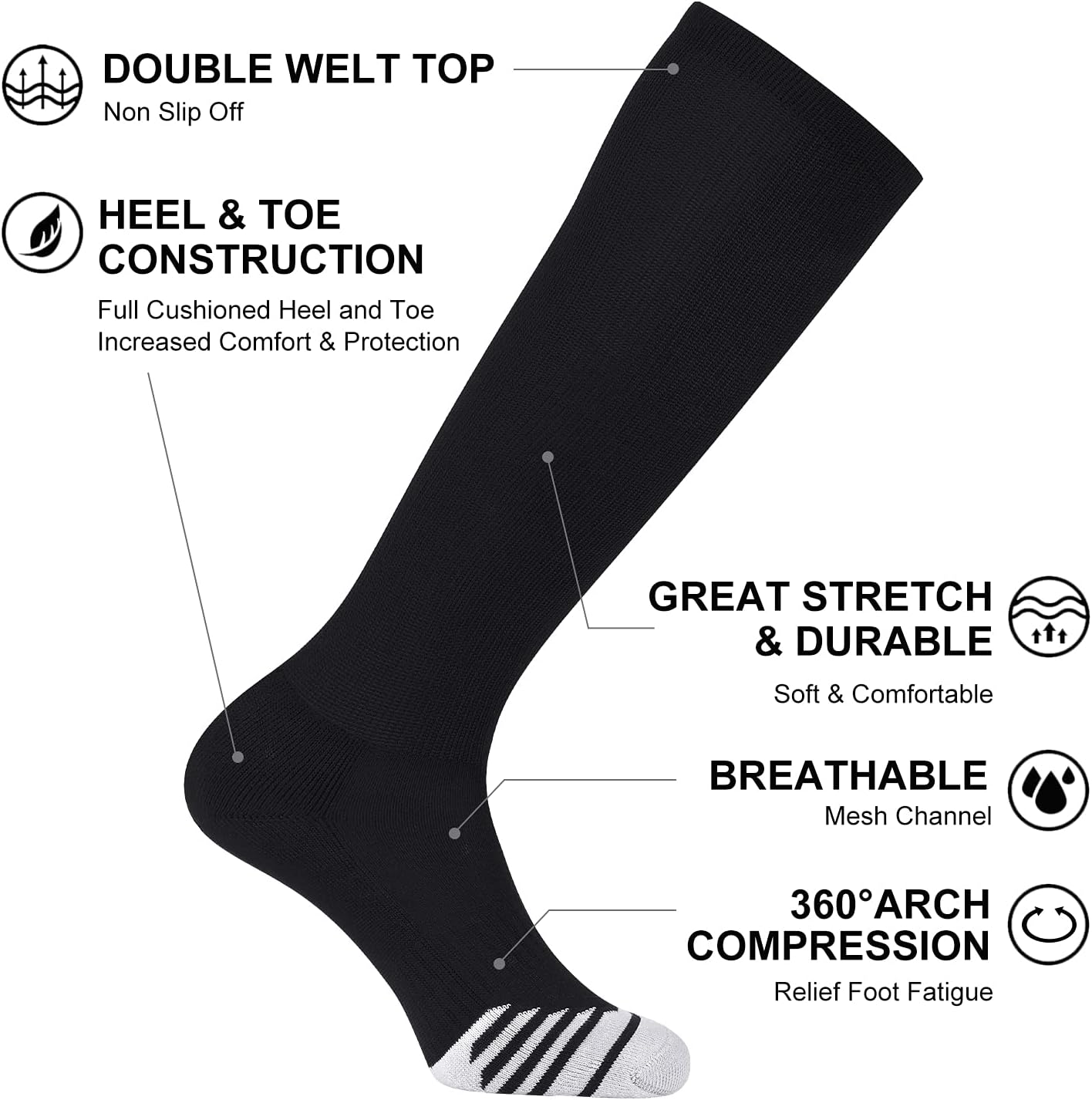 Thumbnail 3 de FITRELL 2/3 Pack Multi-Sport Over-the-Calf Socks for Kids, Youth, and Adults