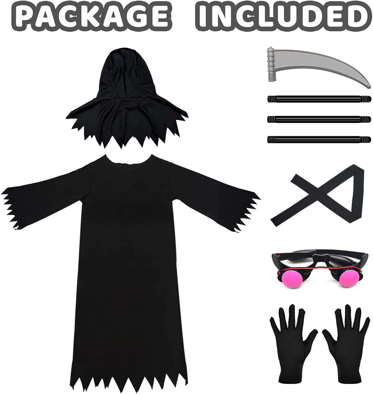 Detalle 2 de Lomesion Grim Reaper Halloween Costume for Kids with Glowing Red Eyes