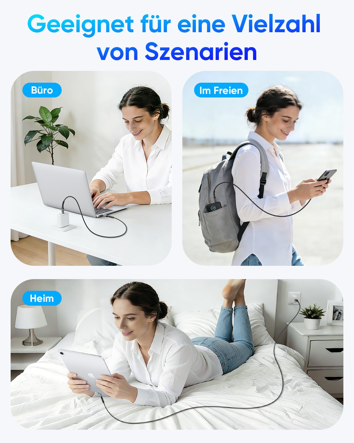 Detalle 2 de SUNGUY USB-C auf USB-C Kabel 0,3 m im 2er-Pack – 240 W Schnellladekabel, Grau
