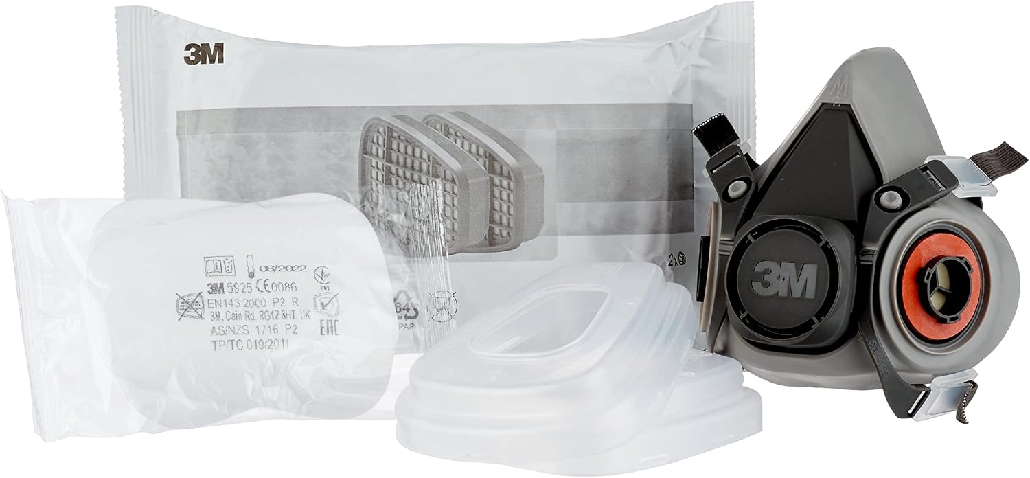 Detalle de 3M Respiratore semimaschera 6002C con filtri intercambiabili – protezione A2P2 per gas, vapori organici e polveri sottili
