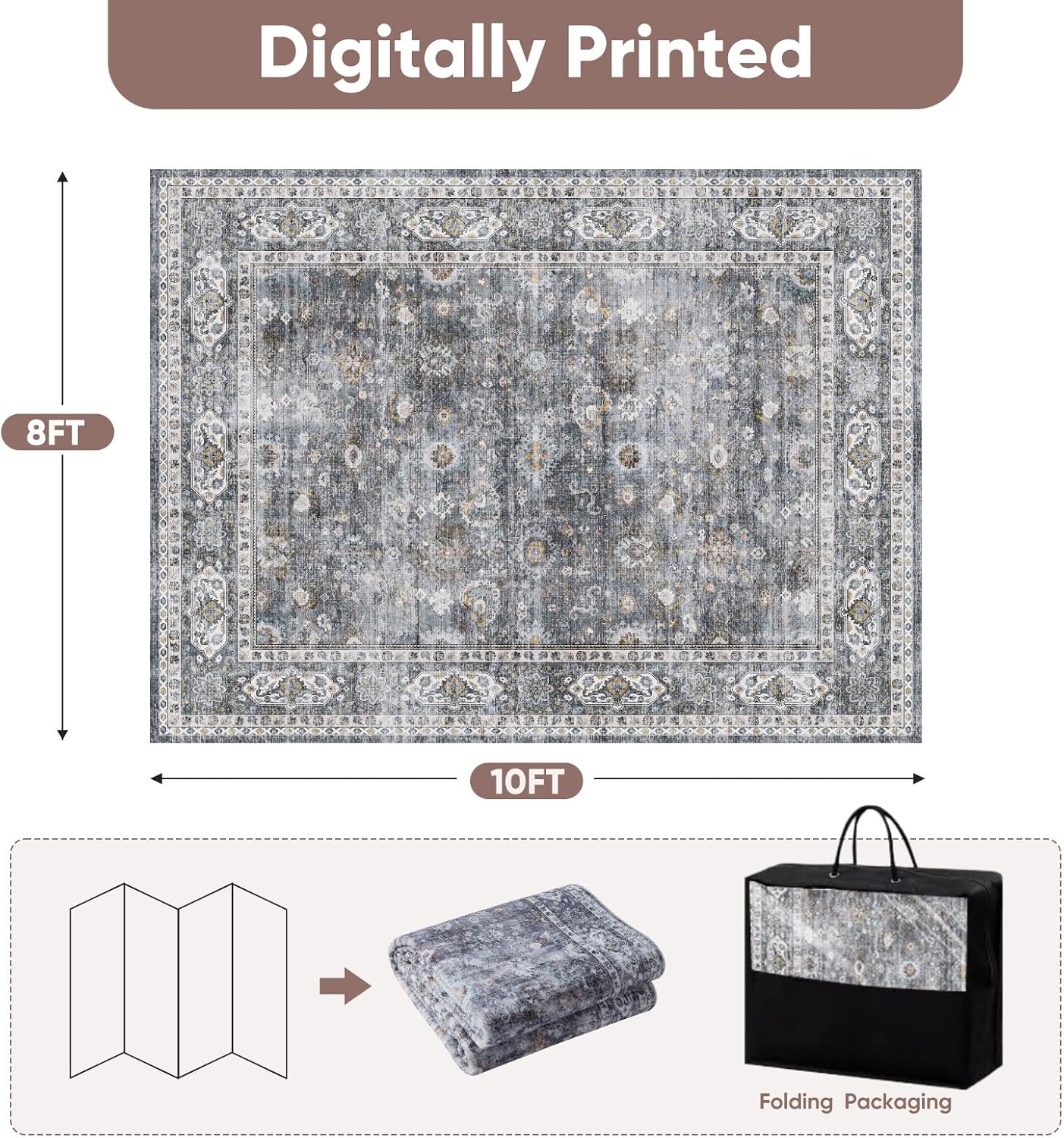 Detalle 2 de Rugcomf 8x10 Washable Boho Area Rug