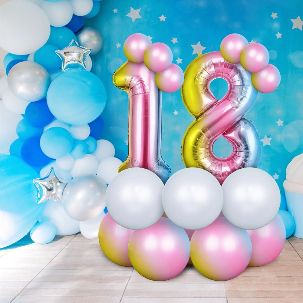 Detalle 1 de OFFCUP Farbverlauf Zahl Luftballoon 18 – Riesiger Folienballon 101 cm