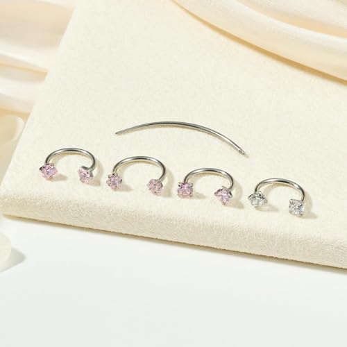 Detalle de WillTen 18G Bijoux pour piercing au septum – Anneau en fer à cheval acier inoxydable, double gemme doré