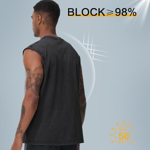 Detalle 2 de HOUZONIY Herren Tanktop – Kurzarm Sommer, ärmellose Weste aus Baumwolle (Schwarz, Größe L)