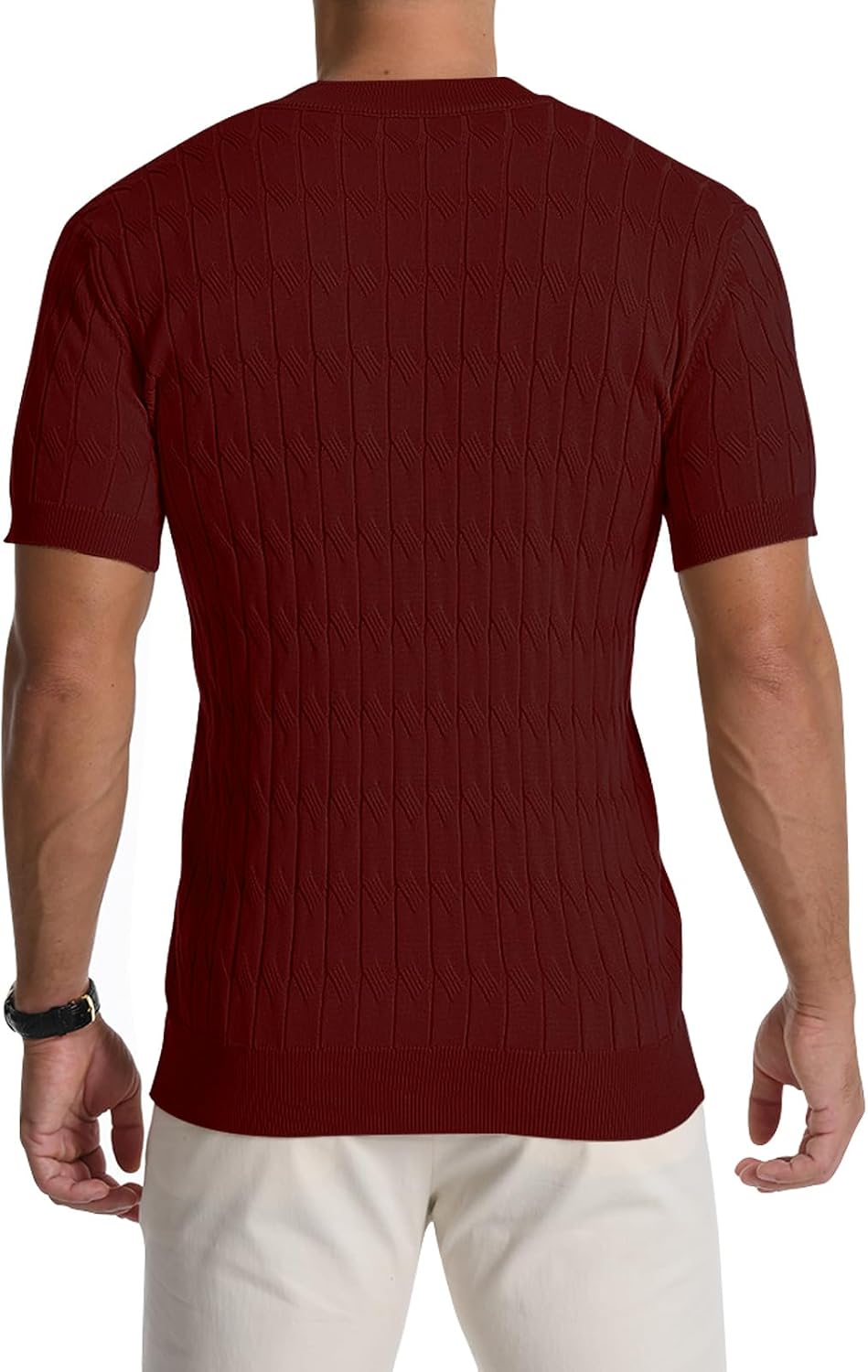 Thumbnail 3 de MLANM Men's Knitted Henley T-Shirt Polo – Short Sleeve, Slim Fit, Lightweight Summer Comfort