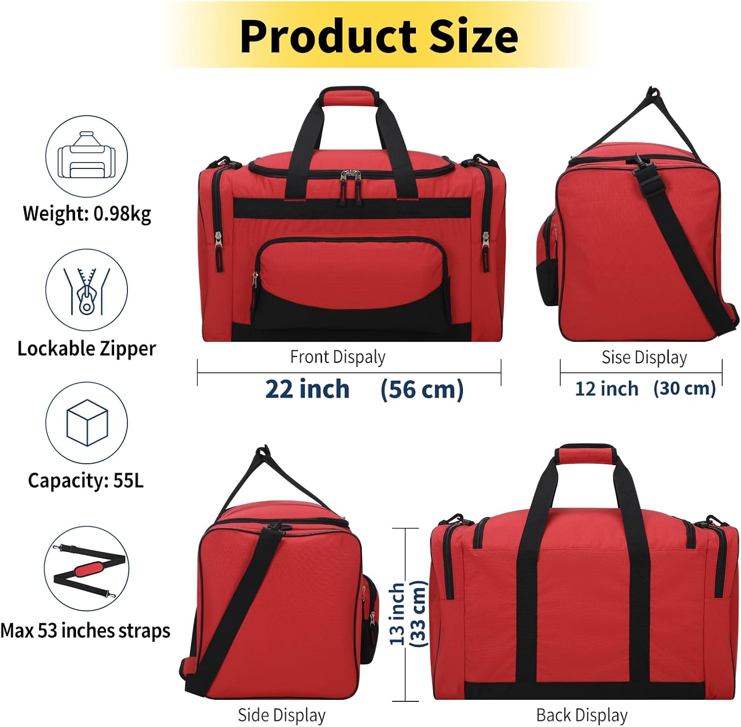 Thumbnail 1 de 55L Gym Duffle Bag: 22-inch Multi-Pocket Holdall for Men
