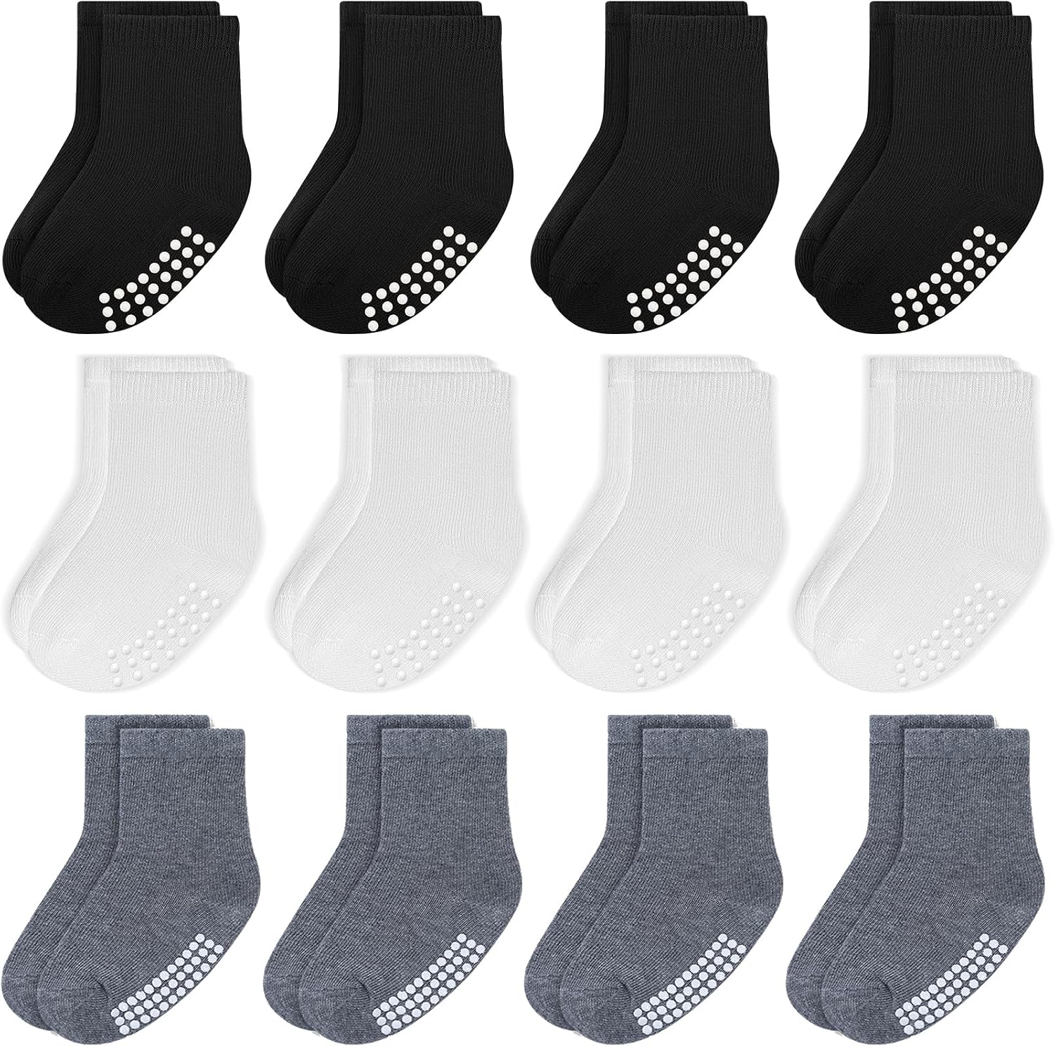 Detalle de JAKIDAR 12-Pack Baby and Toddler Cotton Crew Socks with Non-Slip Grips
