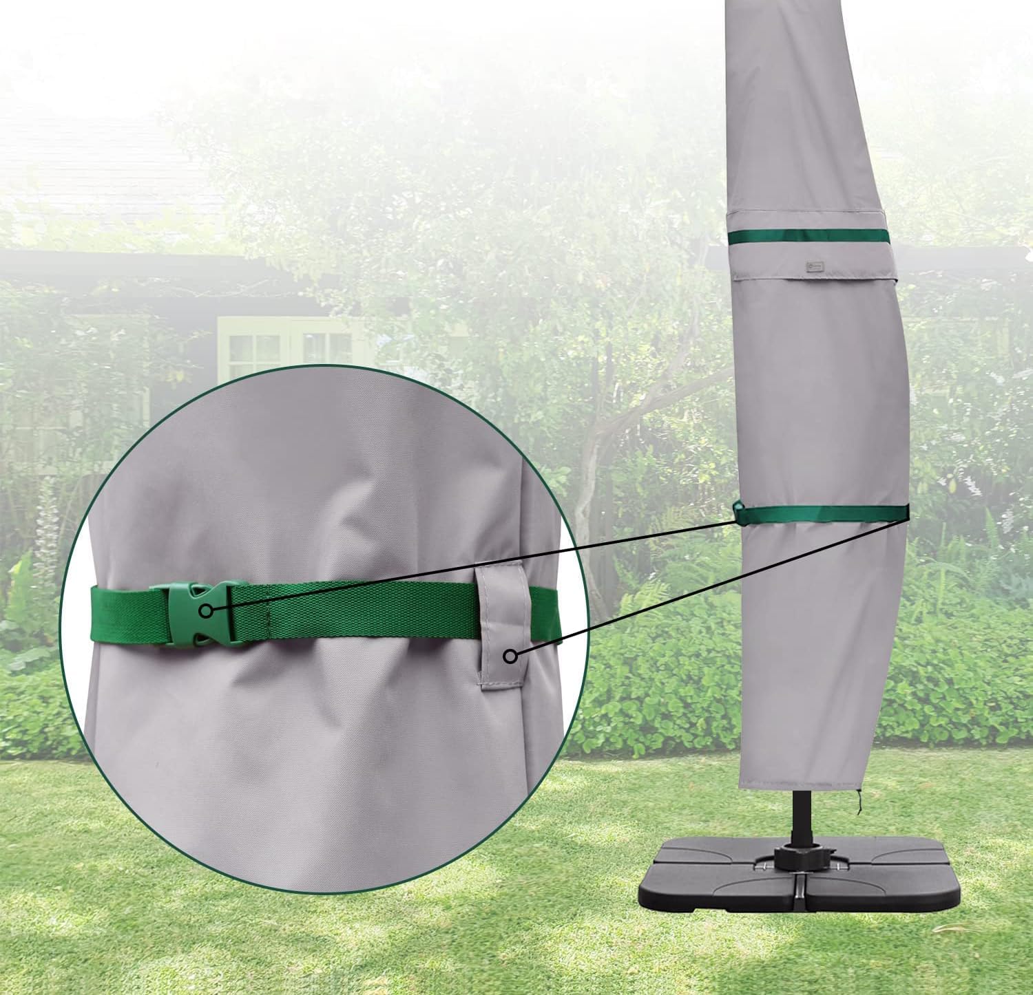 Detalle 2 de Sekey housse de protection pour parasol déporté de 2 à 4 m, 100% polyester imperméable gris clair