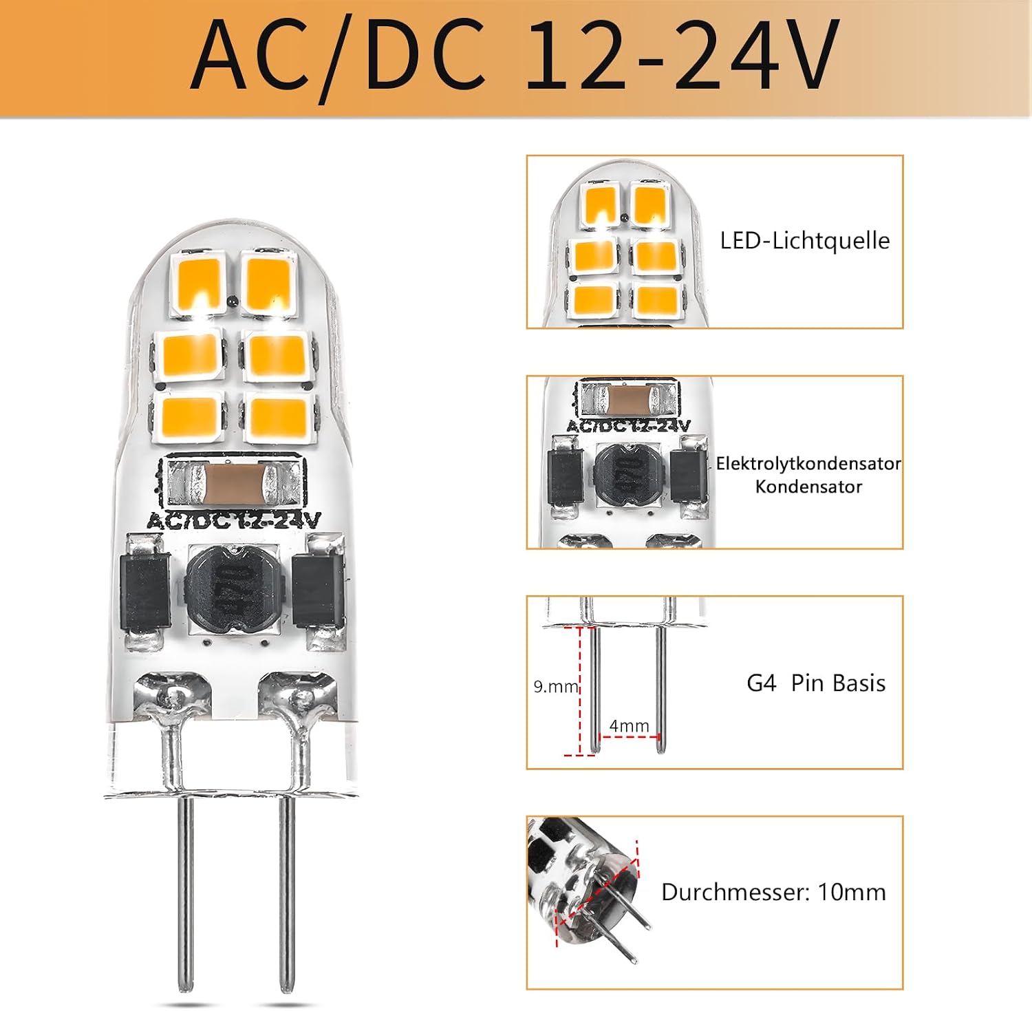 Thumbnail 2 de I-SHUNFA G4 12LED-12-24V LED-lampor, dimbara, 3000 K, 10-pack